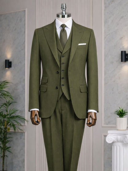 Khaki Slim-Fit Suit 3-Piece - BRABION