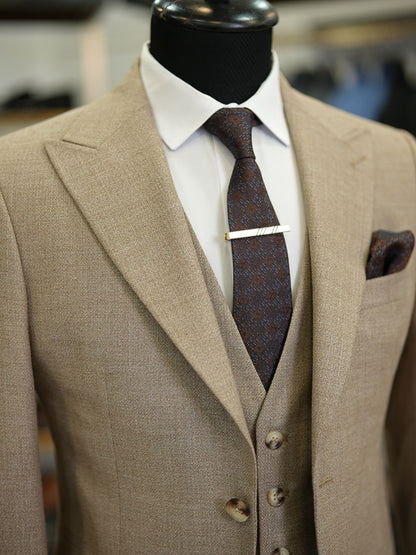 Brabion Maison Brown Slim Fit Crosshatch Suit