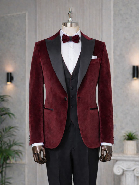 Bordeaux Velvet Slim-Fit Tuxedo 3-Piece
