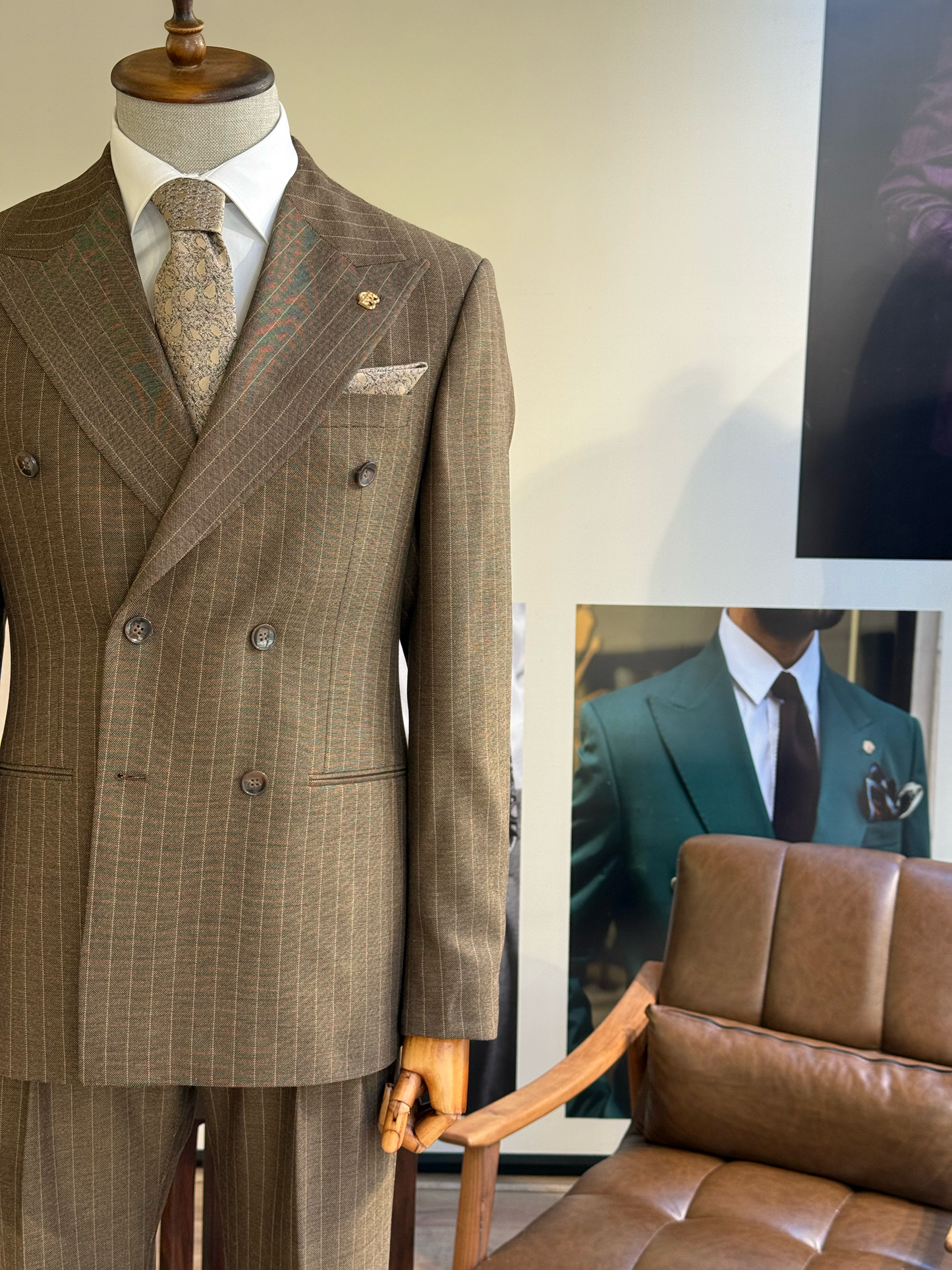 Brown Striped Double Breasted Suit 2-Piece VIOSSI - CB