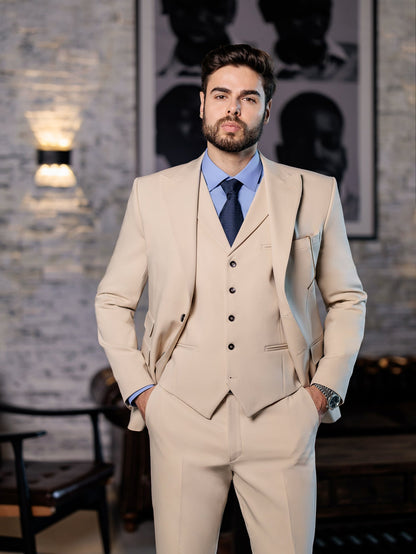 Beige Slim-Fit Suit 3-Piece VIOSSI