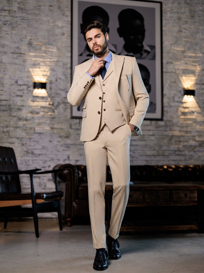 Beige Slim-Fit Suit 3-Piece VIOSSI