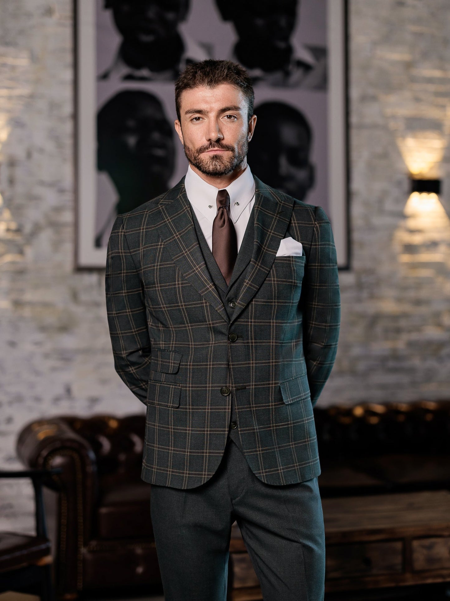 Green Plaid Slim-Fit Suit 3-Piece VIOSSI