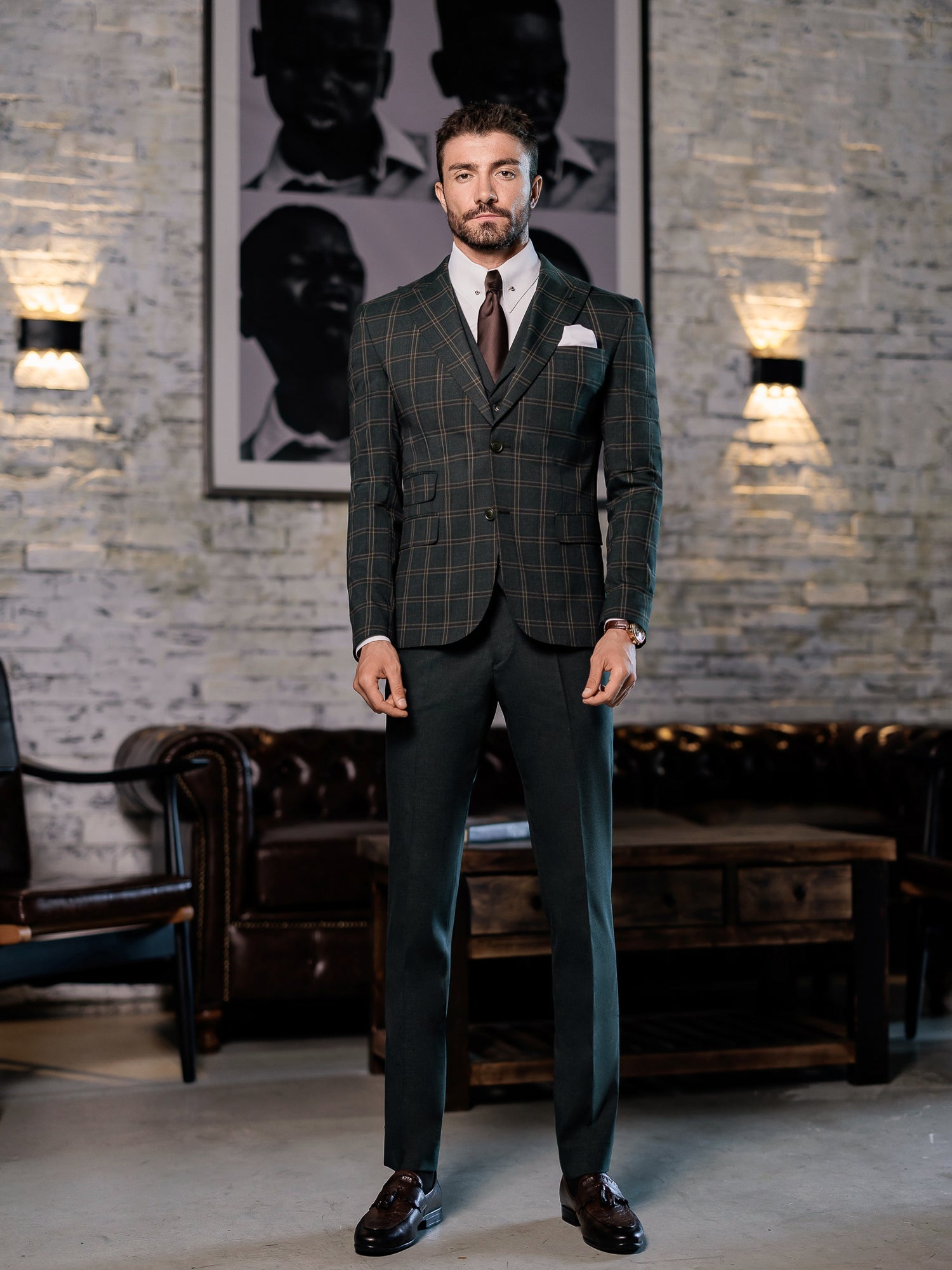 Green Plaid Slim-Fit Suit 3-Piece VIOSSI