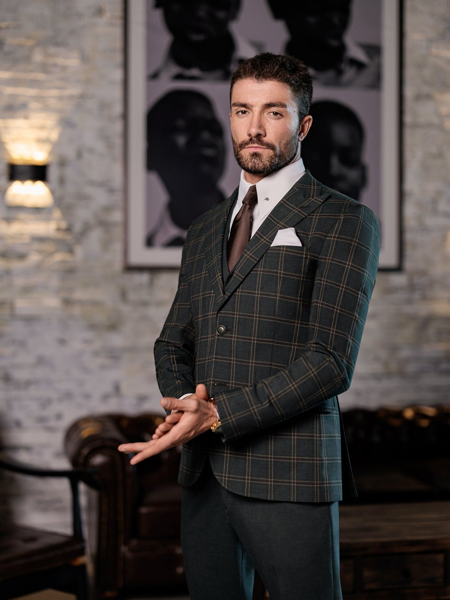 Green Plaid Slim-Fit Suit 3-Piece VIOSSI