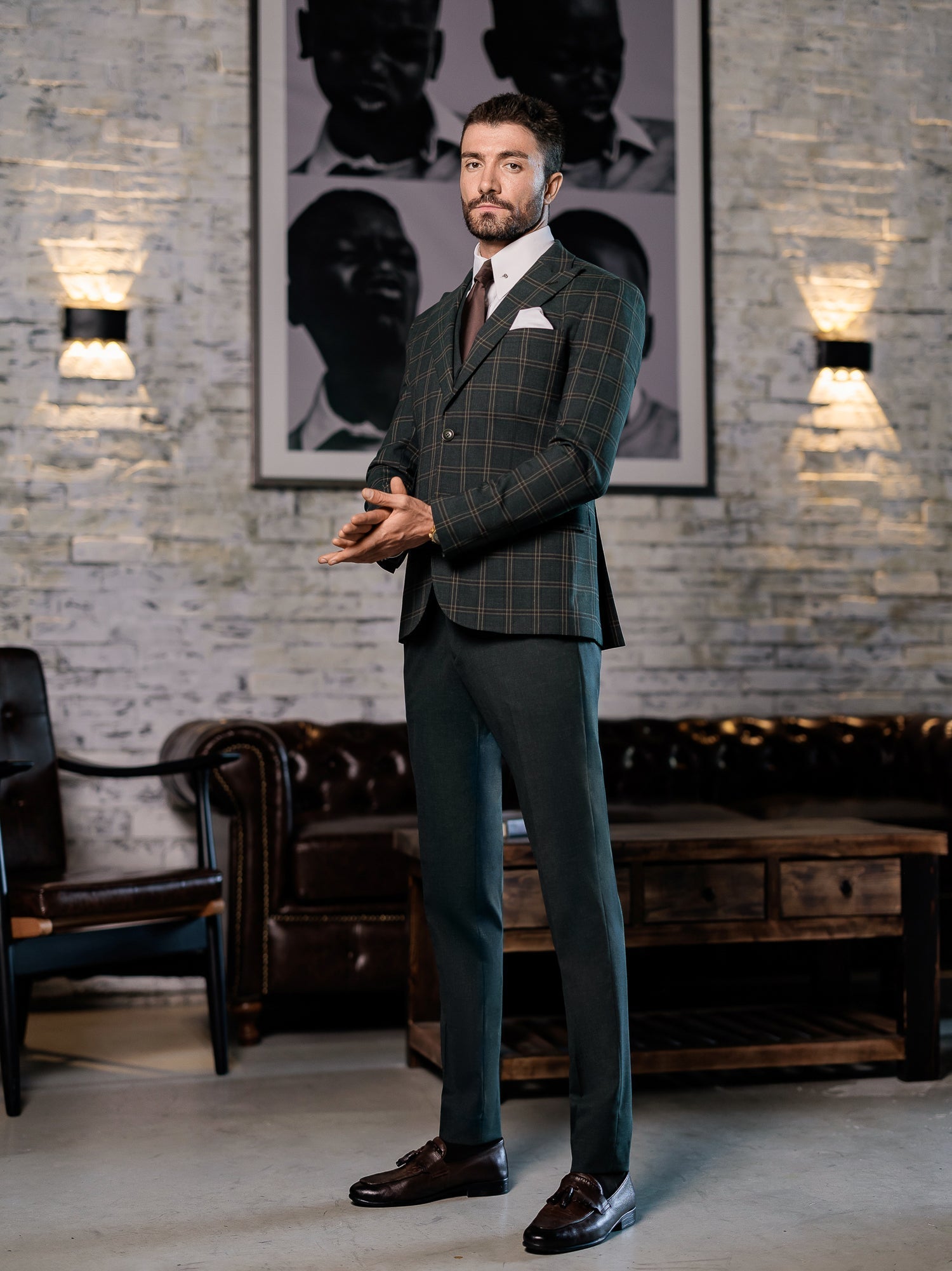 Green Plaid Slim-Fit Suit 3-Piece VIOSSI