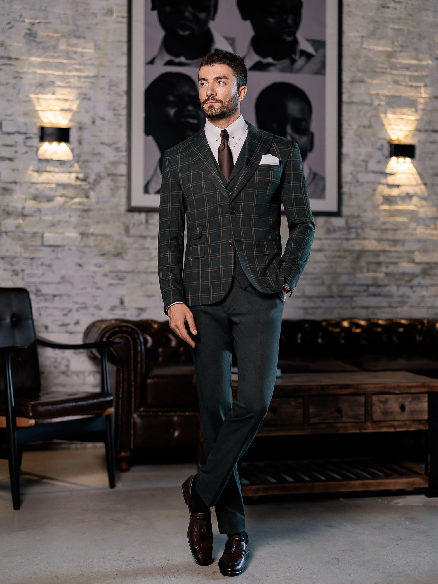 Green Plaid Slim-Fit Suit 3-Piece VIOSSI