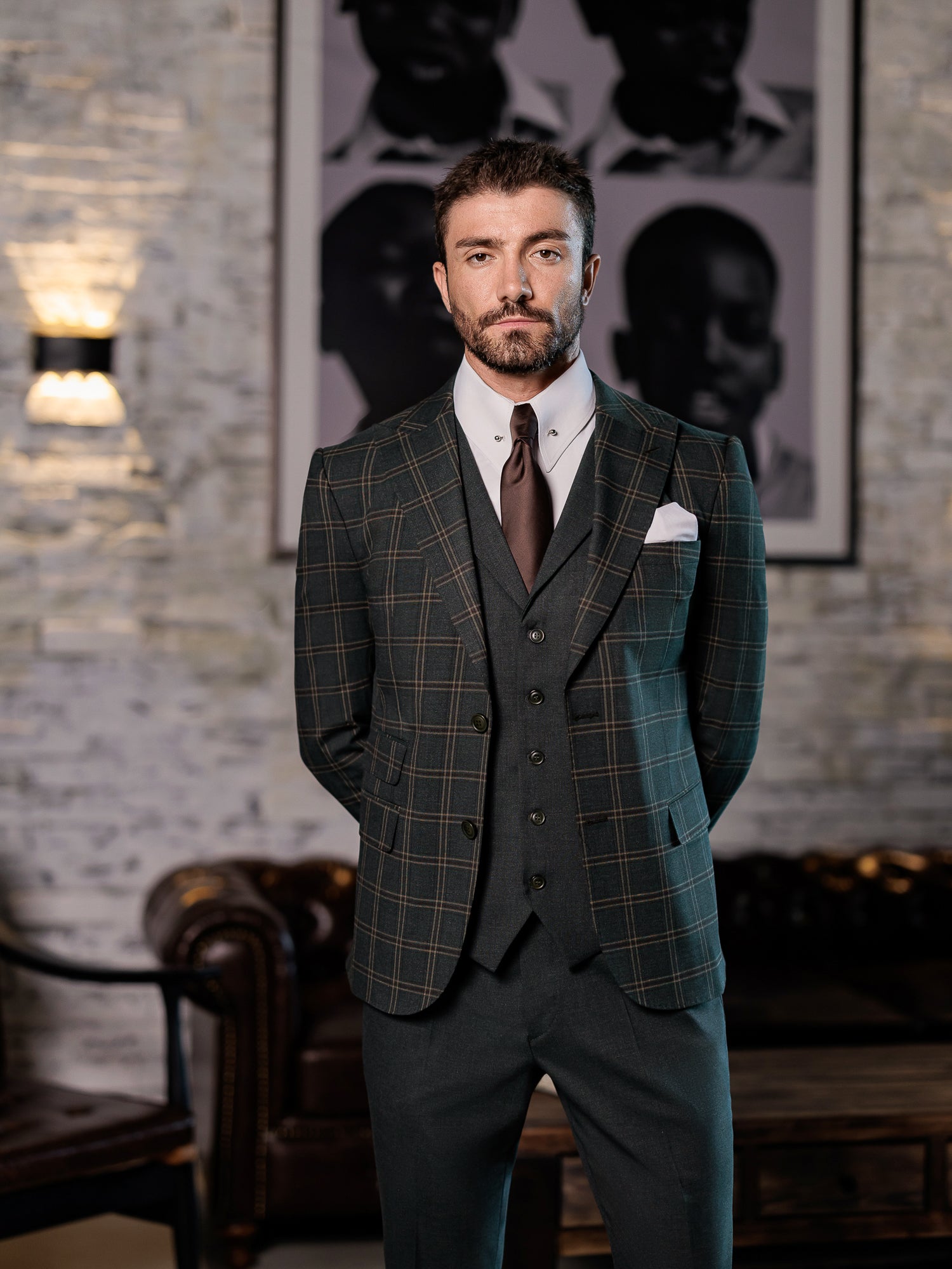 Green Plaid Slim-Fit Suit 3-Piece VIOSSI
