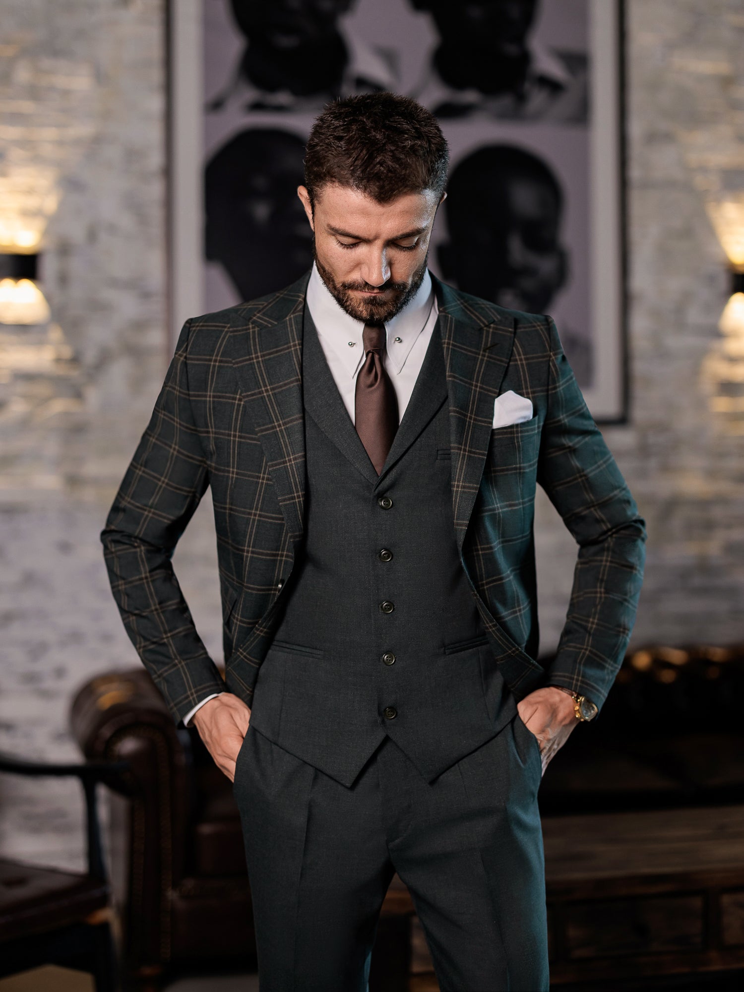 Green Plaid Slim-Fit Suit 3-Piece VIOSSI