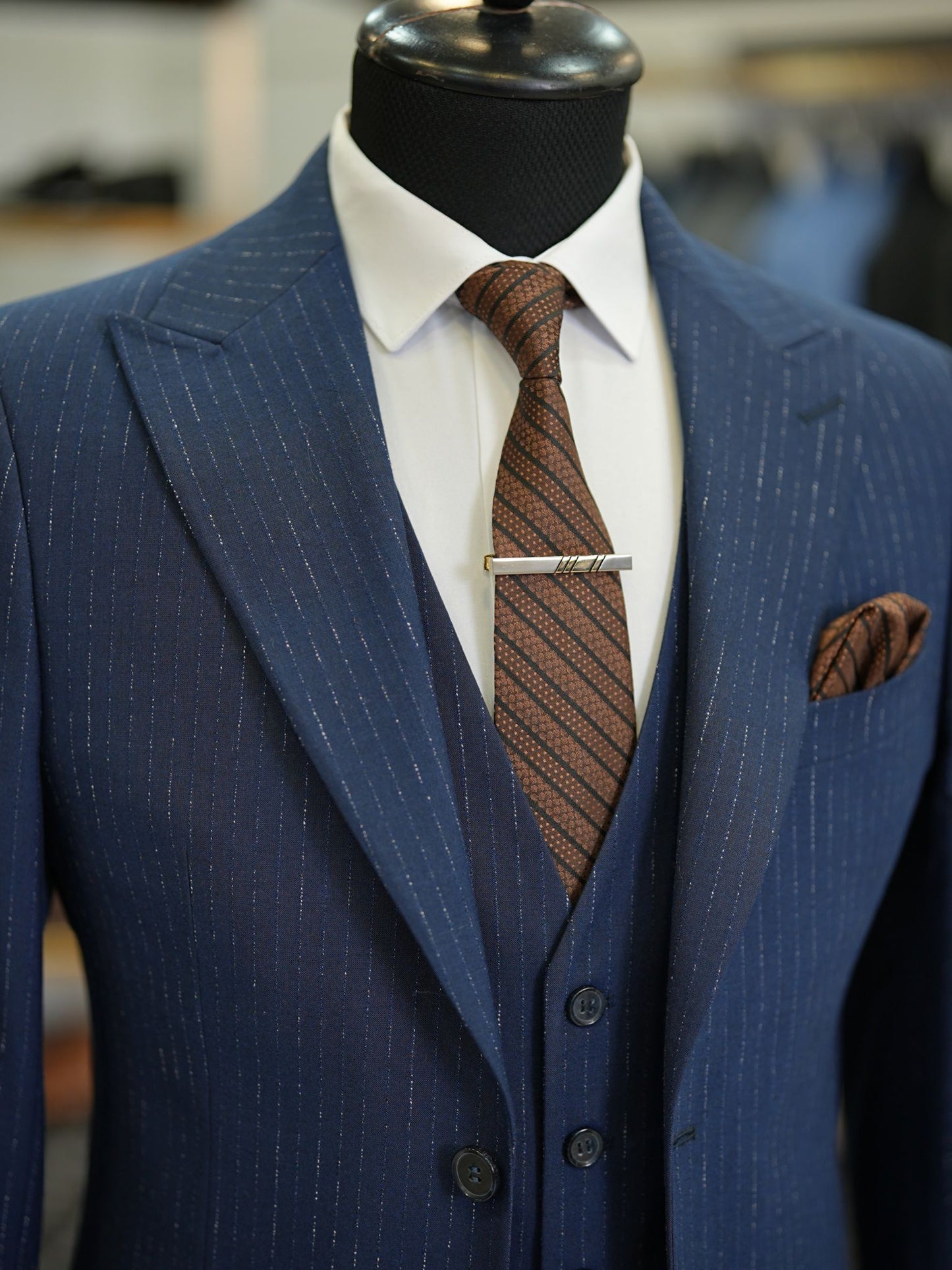 Brabion Maison Navy Blue Slim Fit Striped Suit – Perfect for Every Occasion