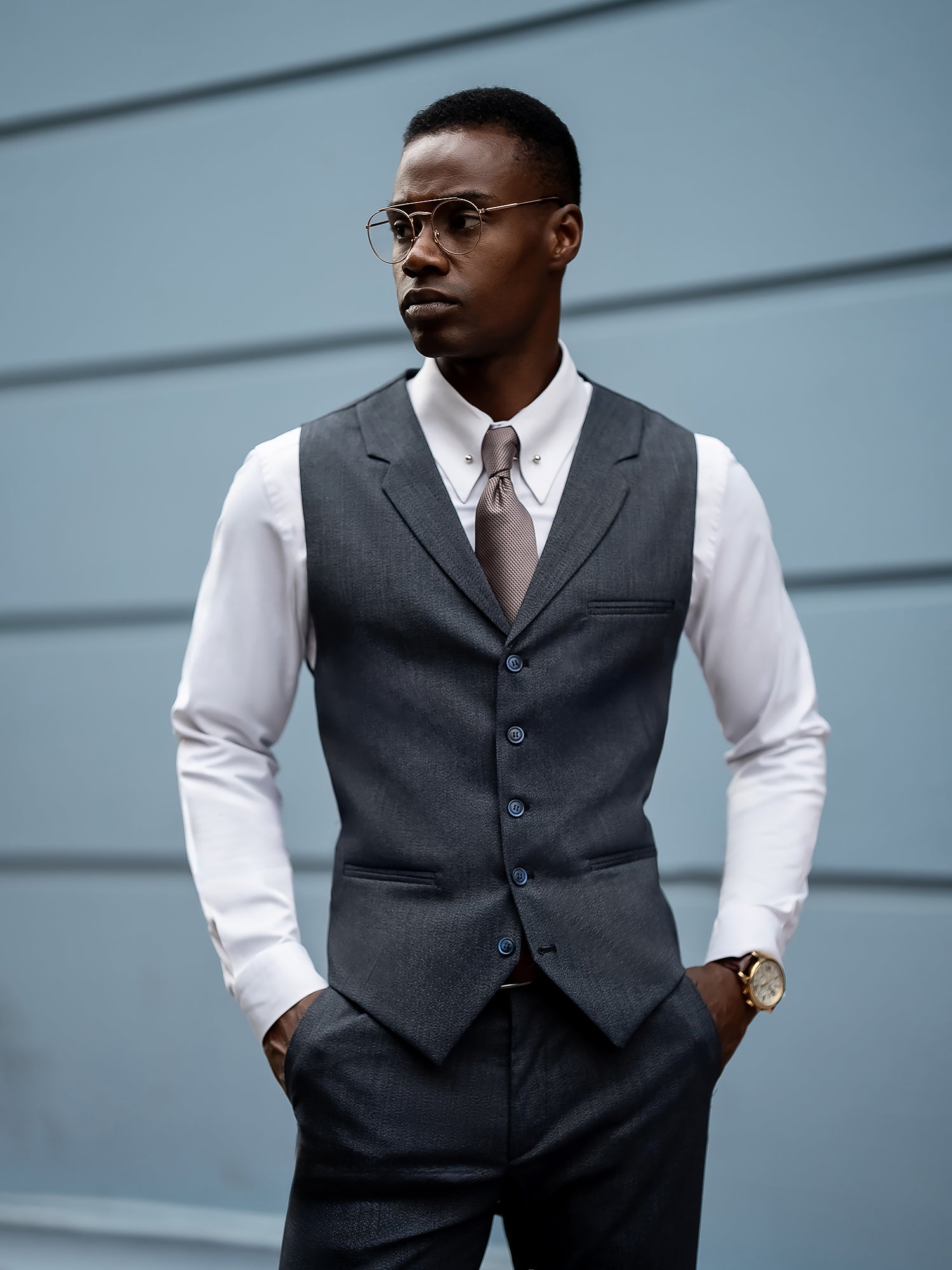 Navy Plaid Slim-Fit Suit 3-Piece VIOSSI