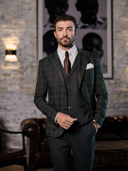 Green Plaid Slim-Fit Suit 3-Piece VIOSSI