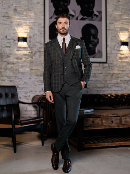 Green Plaid Slim-Fit Suit 3-Piece VIOSSI