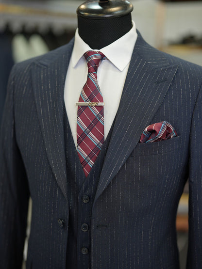 Brabion Maison Dark Blue Slim Fit Striped Suit: Elevate Your Wardrobe