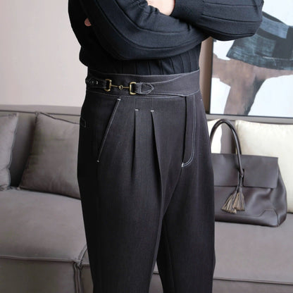 Gurkha Double-Pleat Denim Trousers