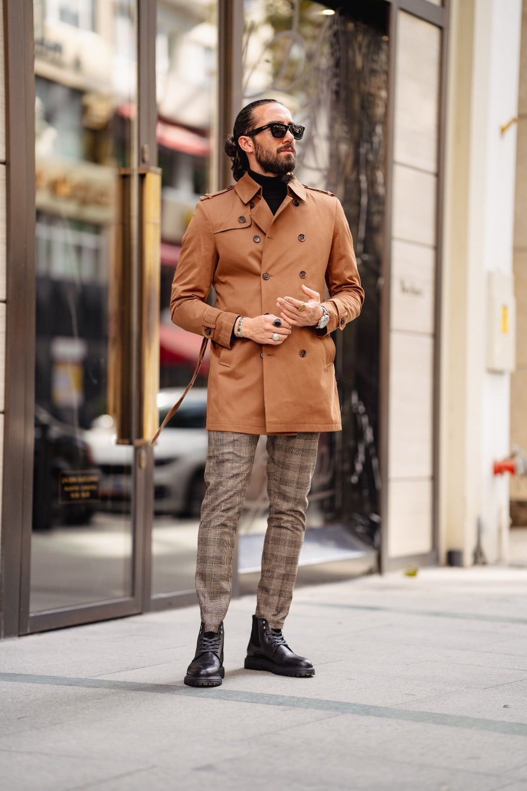Paris Camel Slim Fit Double Breasted Long Coat – BRABION