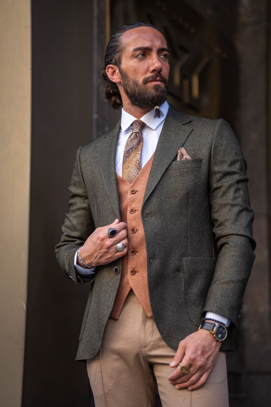 Ardean Khaki Slim Fit Notch Lapel 3 Piece Combination Suit