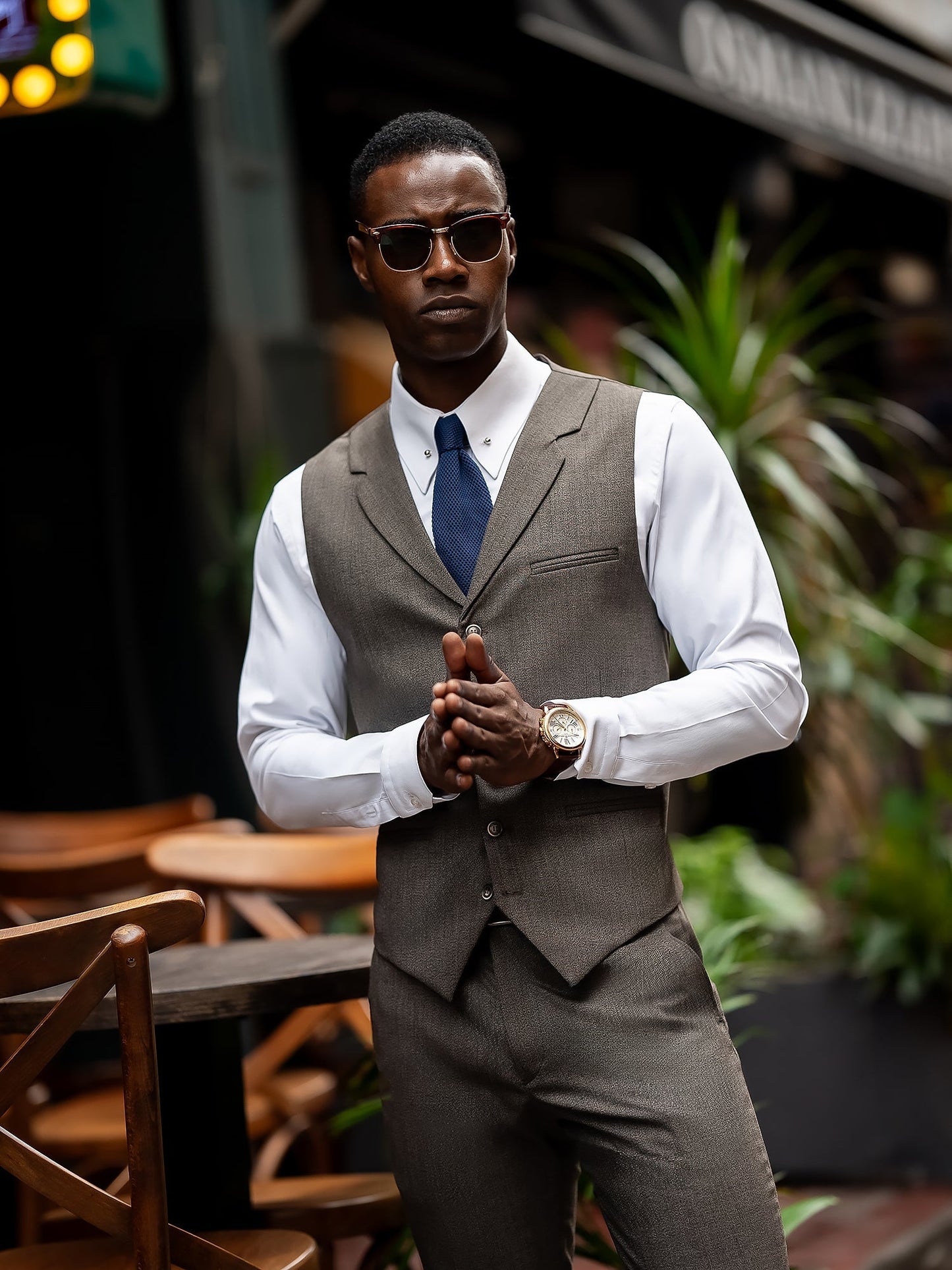 Brown Plaid Slim-Fit Suit 3-Piece VIOSSI
