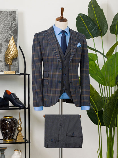 Navy Plaid Slim-Fit Suit 3-Piece VIOSSI