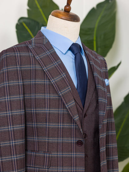 Bordeaux Plaid Slim-Fit Suit 3-Piece VIOSSI