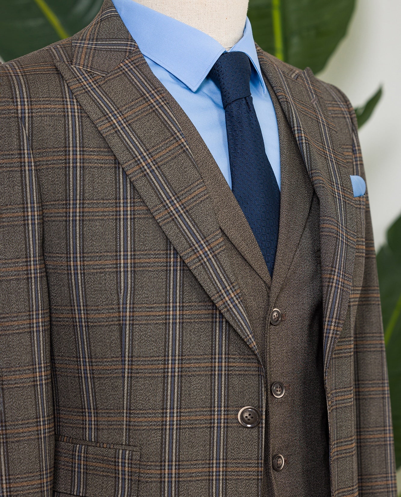 Brown Plaid Slim-Fit Suit 3-Piece VIOSSI