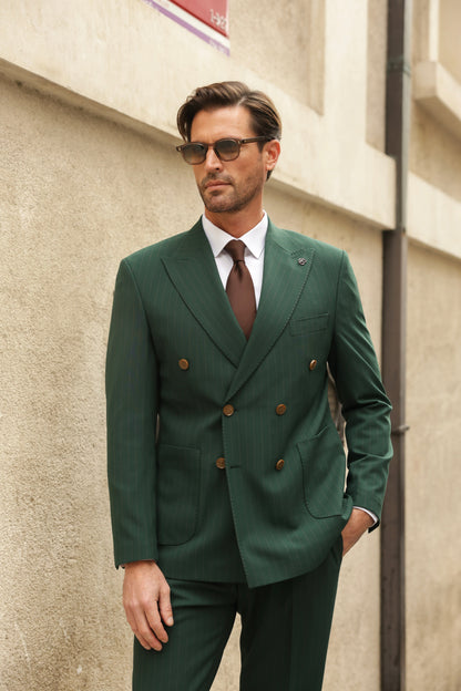 Green Striped Double Breasted Suit 2-Piece VIOSSI - CB