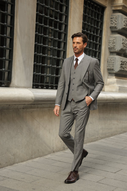 Grey Slim-Fit Suit 3-Piece VIOSSI - CB