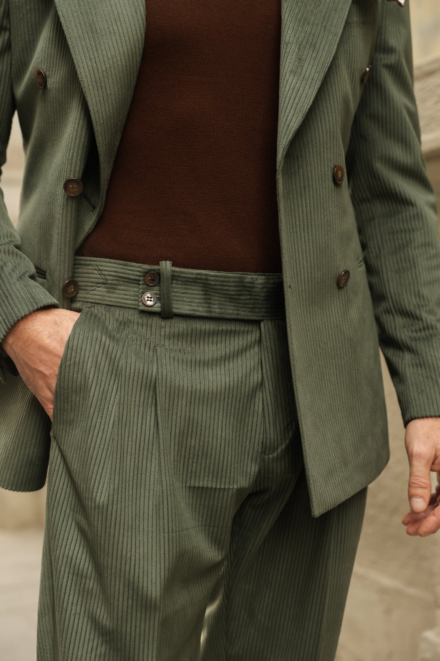 Khaki Velvet Double Breasted Suit 2-Piece VIOSSI - CB