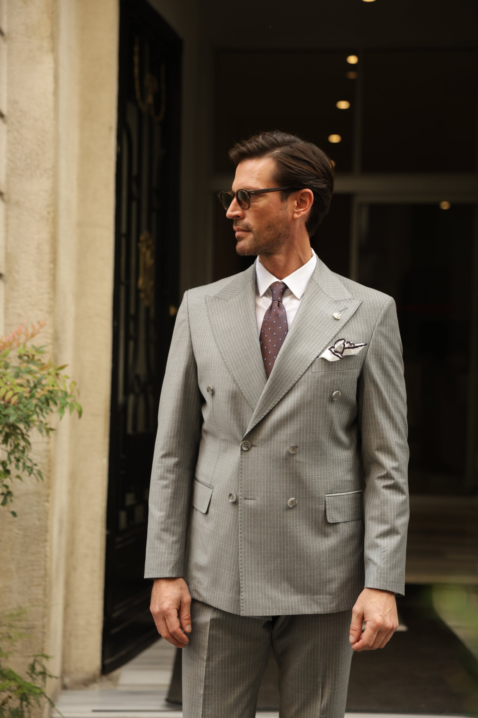 Grey Striped Double Breasted Suit 2-Piece VIOSSI - CB