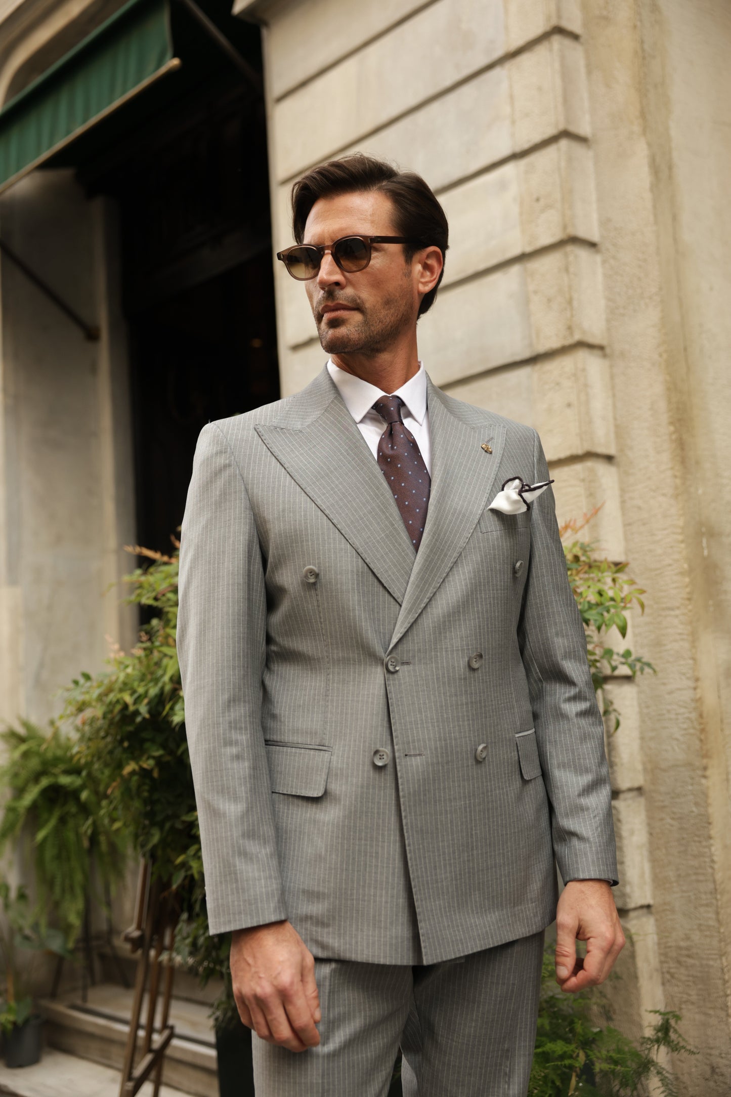 Grey Striped Double Breasted Suit 2-Piece VIOSSI - CB