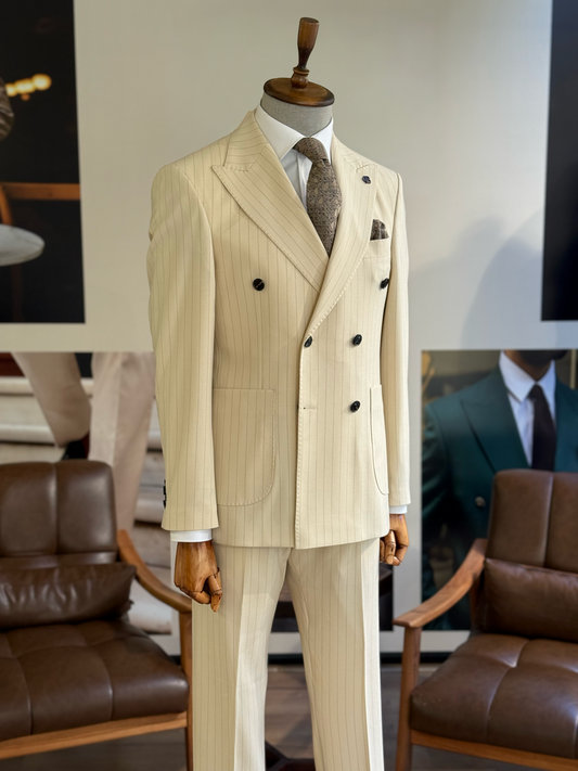 Camel Striped Double Breasted Suit 2-Piece VIOSSI - CB