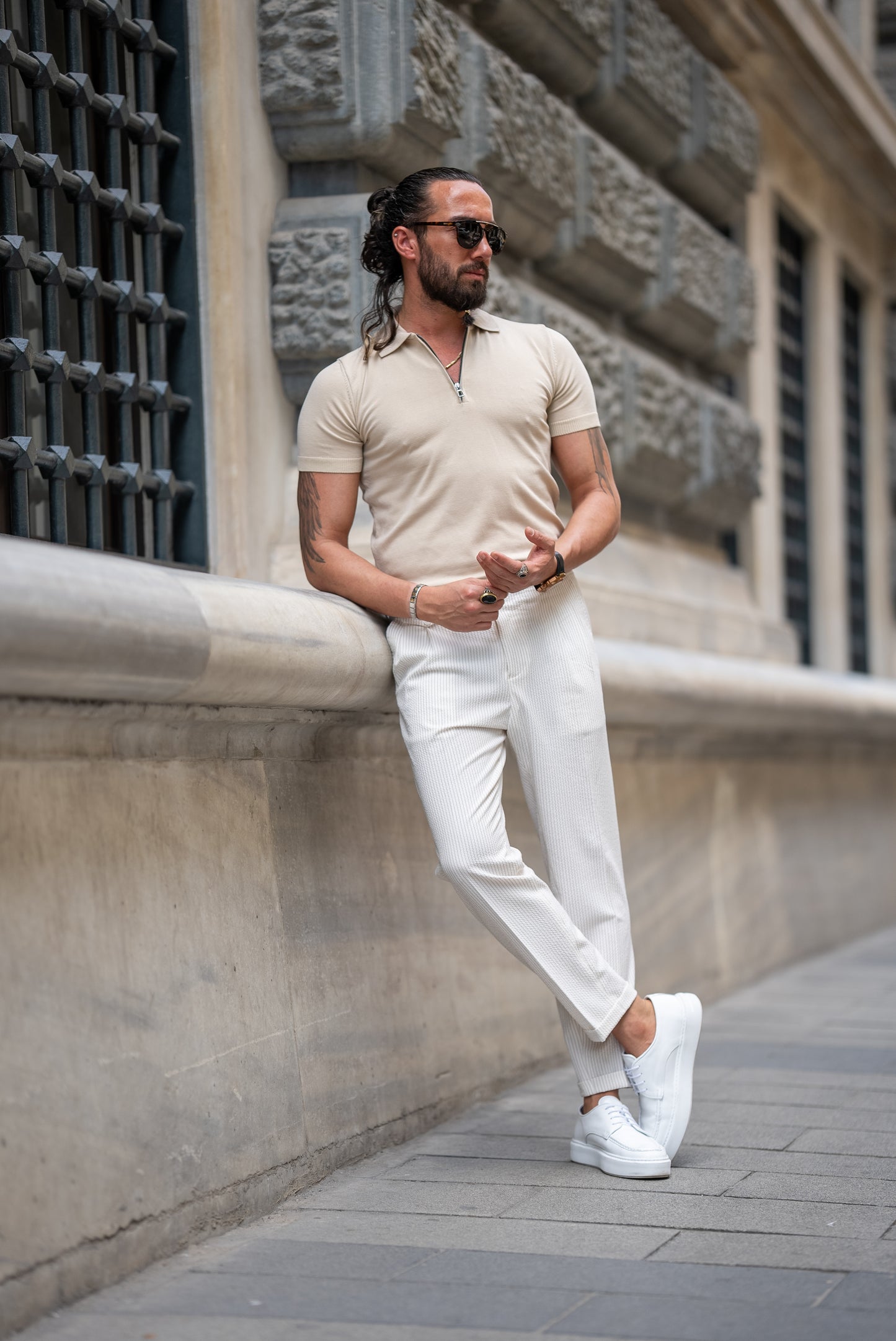 Brabion Tauris White Slim Fit Striped Chino Pants