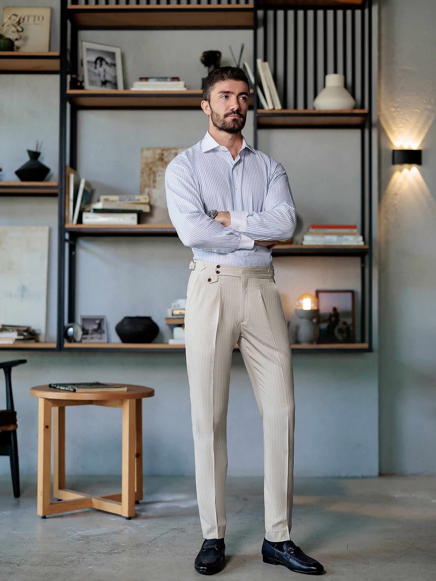 Beige Striped Double Breasted Suit 2-Piece VIOSSI