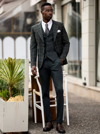 Green Plaid Slim-Fit Suit 3-Piece VIOSSI