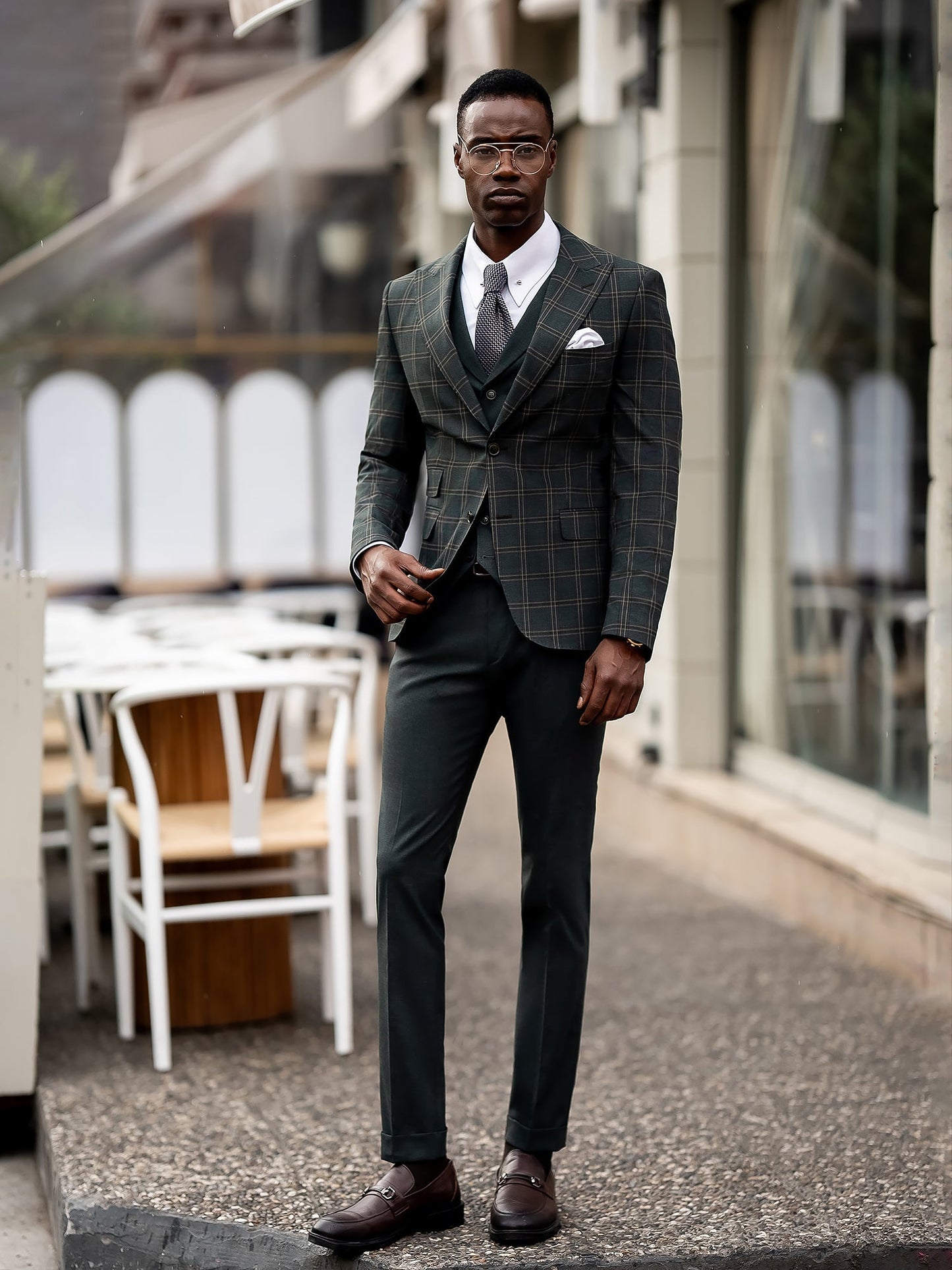 Green Plaid Slim-Fit Suit 3-Piece VIOSSI