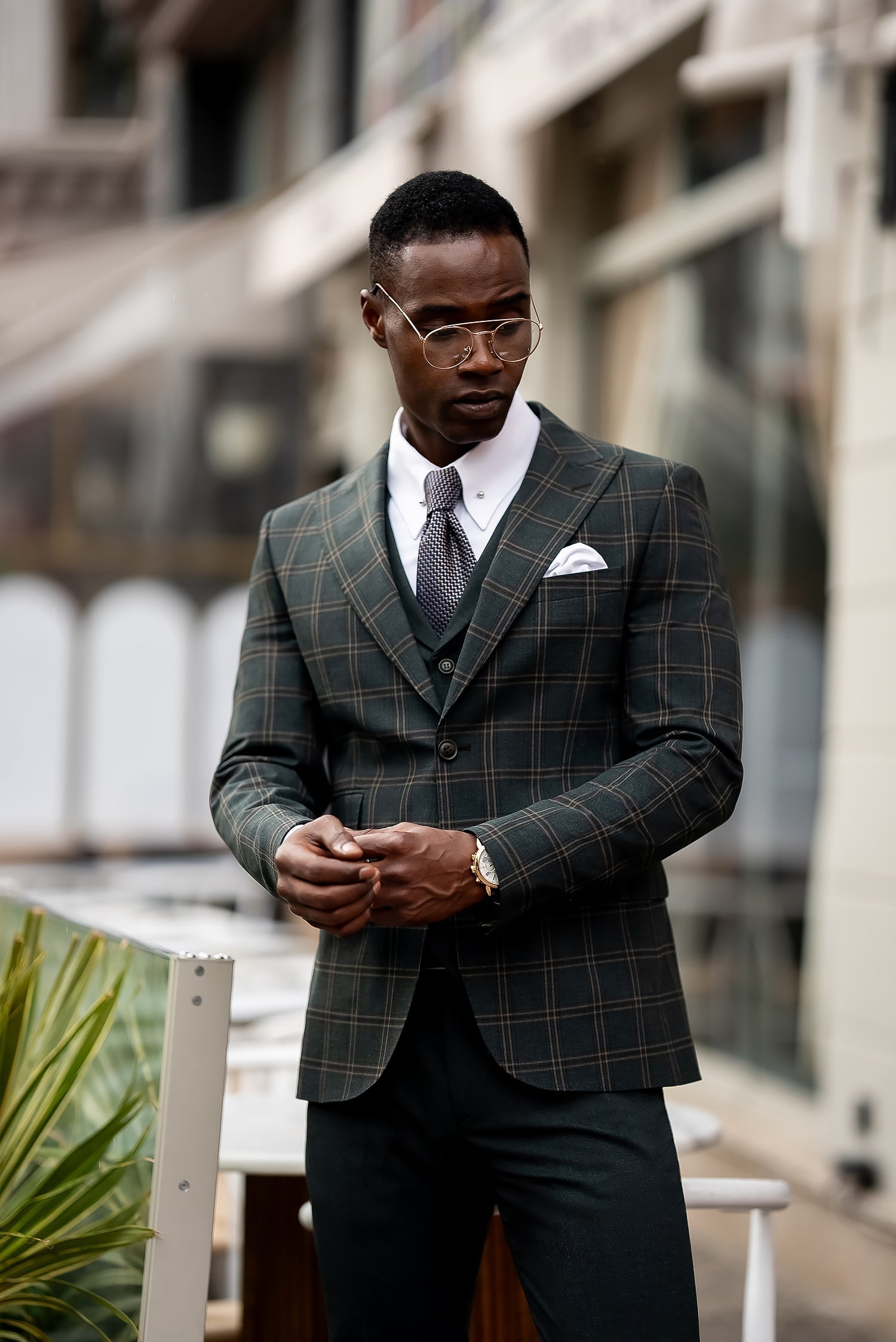 Green Plaid Slim-Fit Suit 3-Piece VIOSSI
