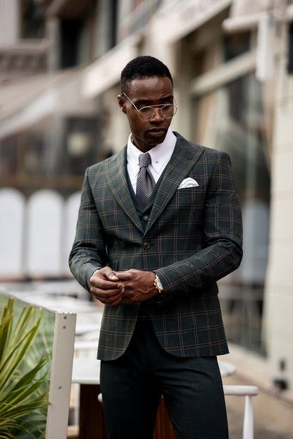 Green Plaid Slim-Fit Suit 3-Piece VIOSSI