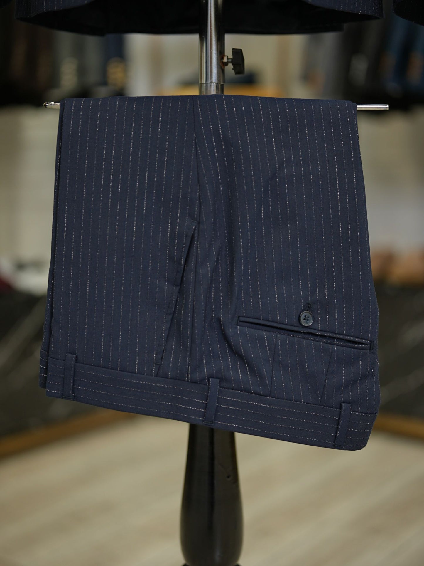 Brabion Maison Dark Blue Slim Fit Striped Suit: Elevate Your Wardrobe