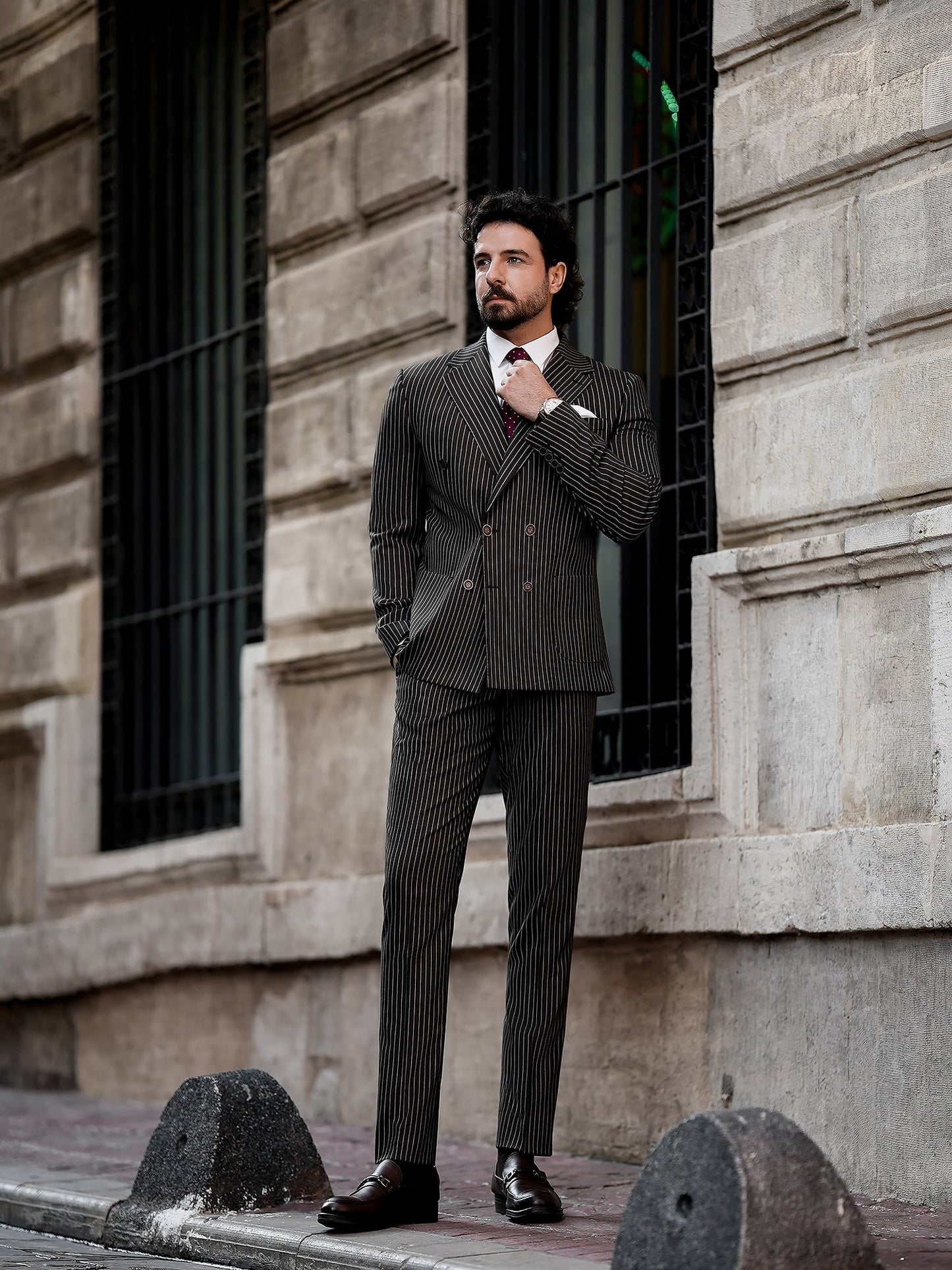 Brown Striped Double Breasted Suit 2-Piece VIOSSI
