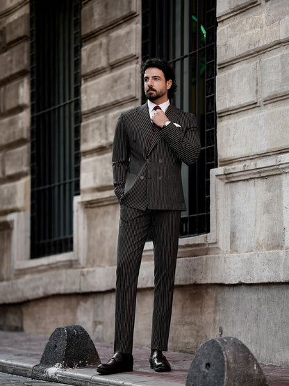 Brown Striped Double Breasted Suit 2-Piece VIOSSI