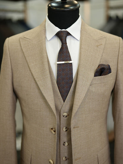 Brabion Maison Brown Slim Fit Crosshatch Suit