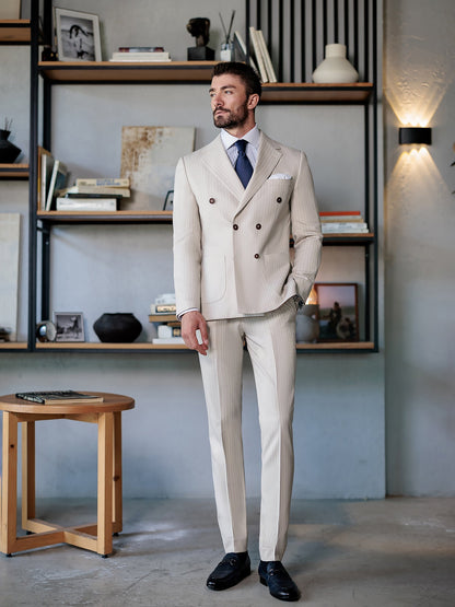 Beige Striped Double Breasted Suit 2-Piece VIOSSI