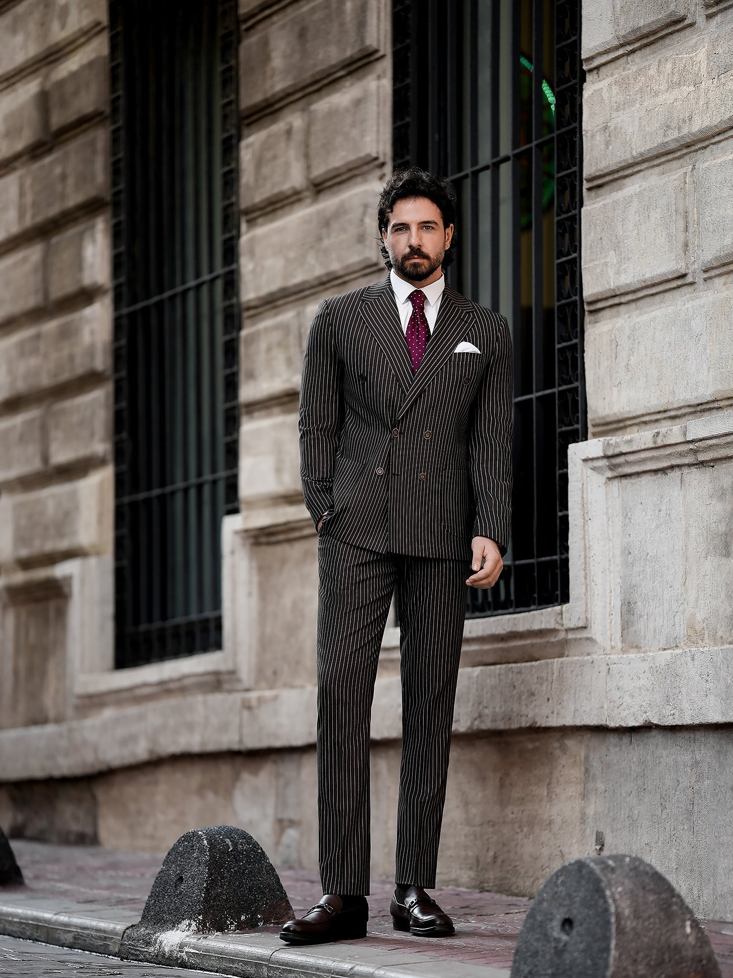 Brown Striped Double Breasted Suit 2-Piece VIOSSI