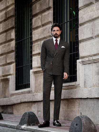Brown Striped Double Breasted Suit 2-Piece VIOSSI