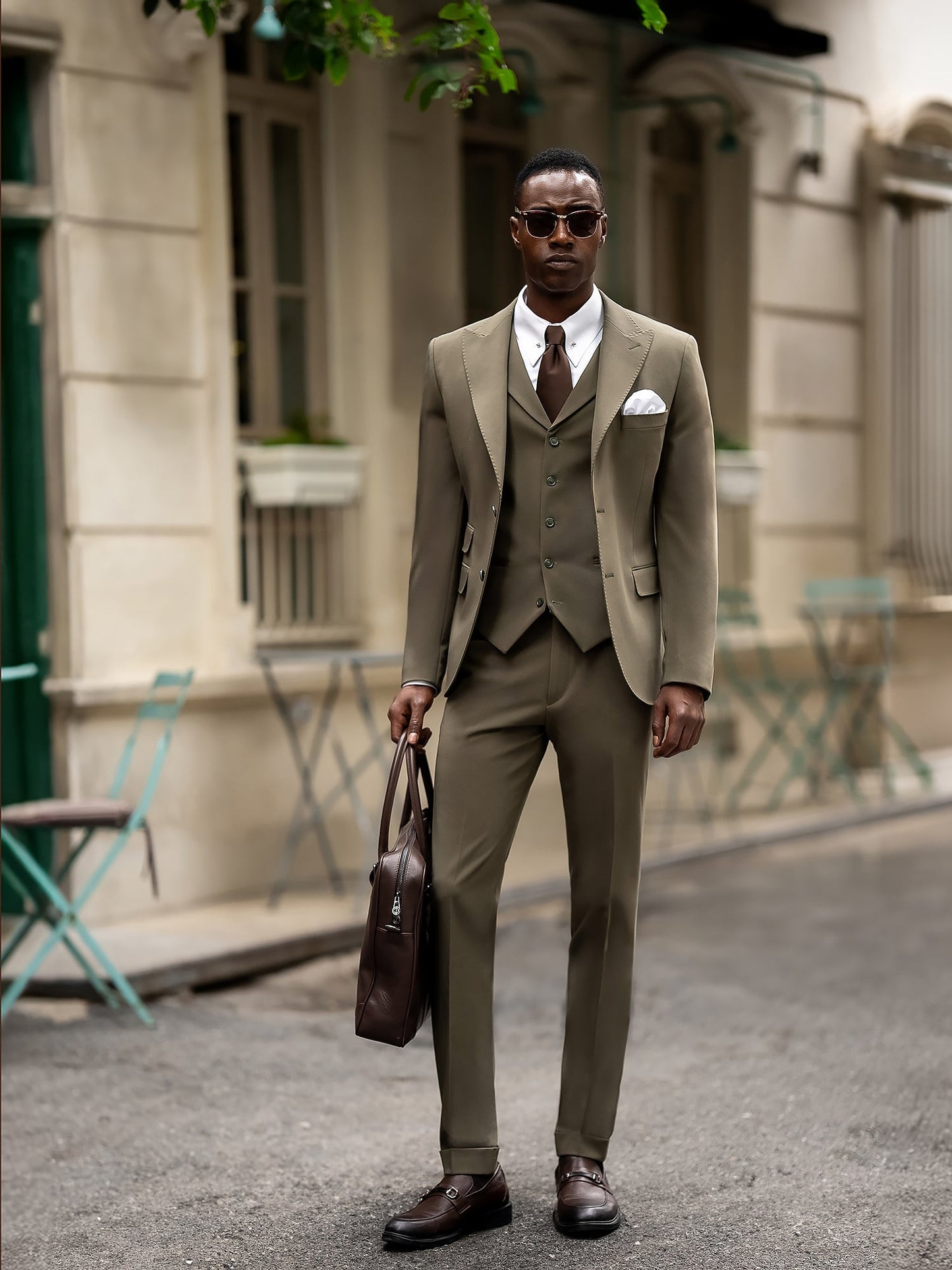Khaki Slim-Fit Suit 3-Piece VIOSSI