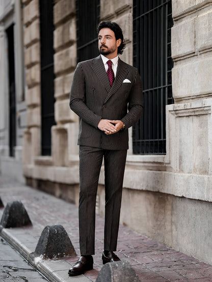 Brown Striped Double Breasted Suit 2-Piece VIOSSI