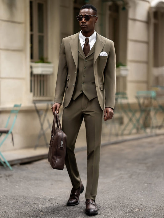 Khaki Slim-Fit Suit 3-Piece VIOSSI
