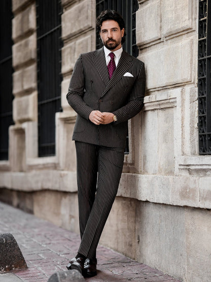 Brown Striped Double Breasted Suit 2-Piece VIOSSI
