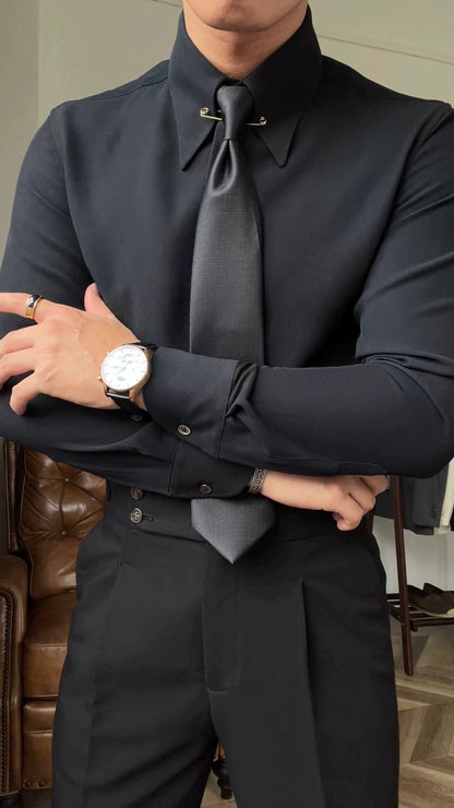 Pointed Collar Shirt with Collar Bar