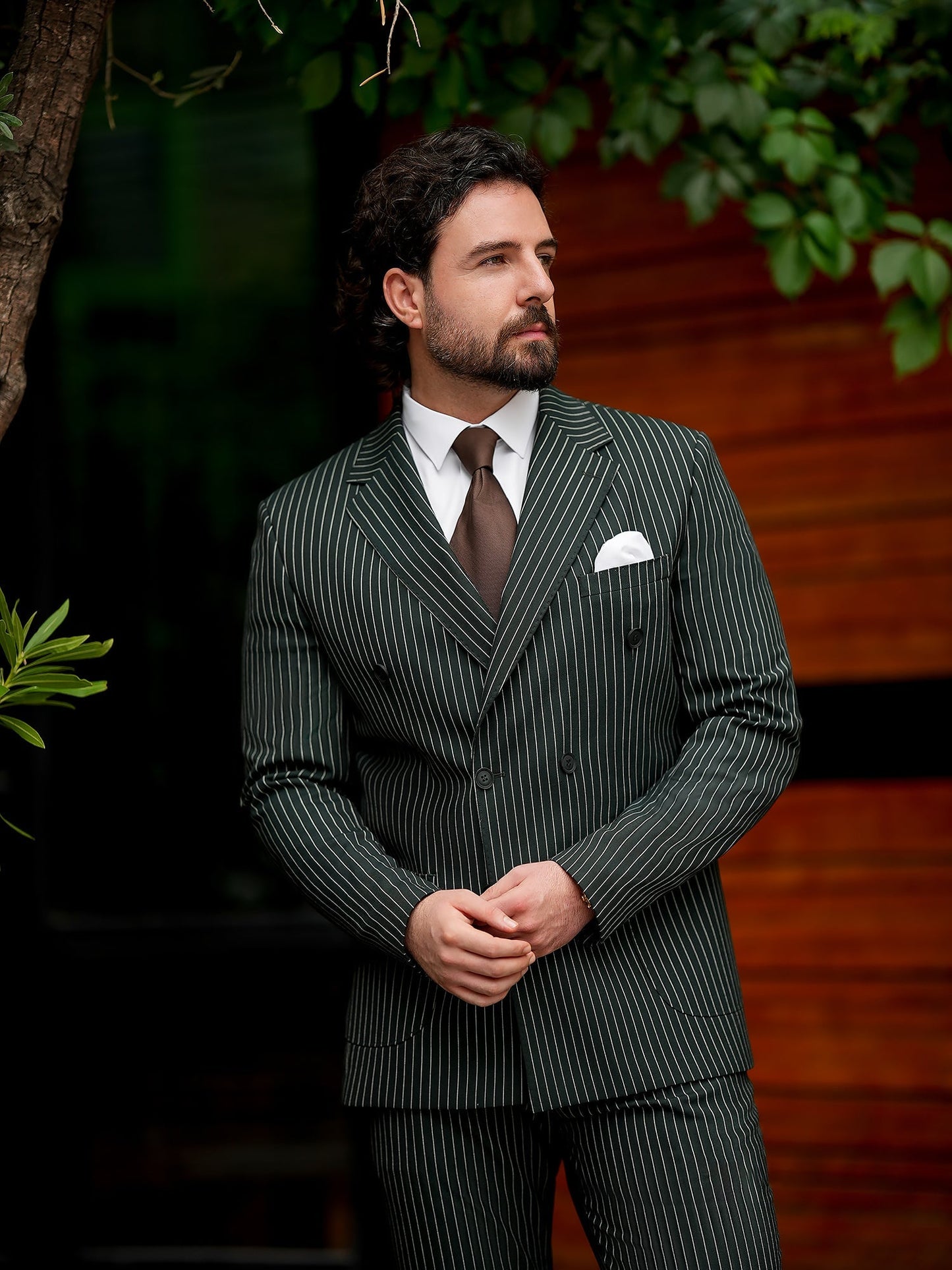 Green Striped Double Breasted Suit 2-Piece VIOSSI